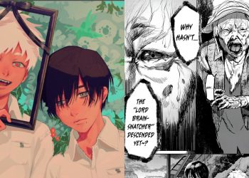 Manga illustration of 'The Summer Hikaru Died' (Left), A Panel from the Manga series (Right) (Credits: Mokumokuren)