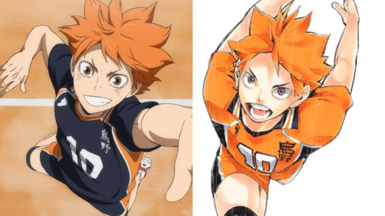 Hinata Shoyo (pictured left) from the 'Haikyuu!!' Anime (Credits: TOHO Animation) and from the manga (pictured right) (Credits: Haruichi Furudate)