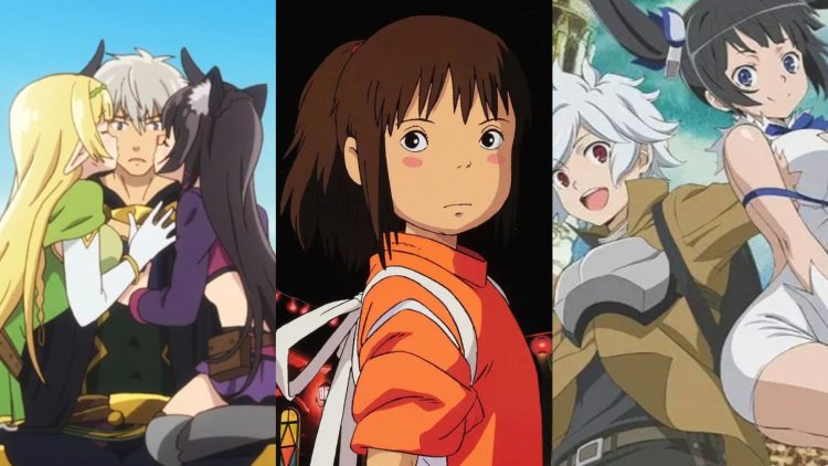 A Still from 'How To Not Summon A Demon Lord' (Left), A Still from 'Spirited Away' (Middle), A Still from 'Is It Wrong To Pick Up Girls In A Dungeon?' (Right)