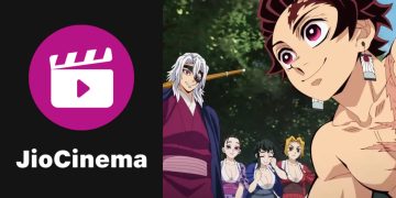 The JioCinema Logo (Left), A Still from "Demon Slayer: Hashira Training Arc" (Right)