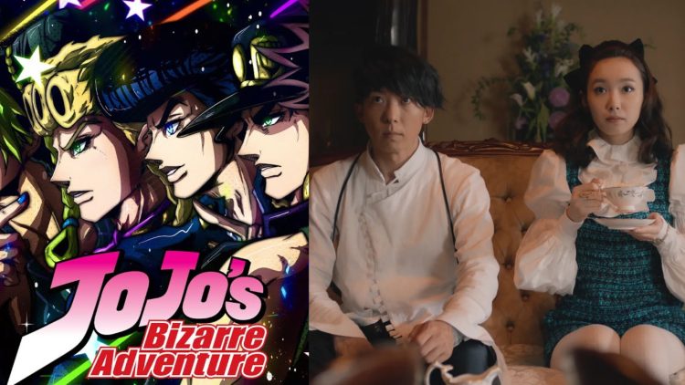 A poster for 'Jojo's Bizzare Adventure' (Left), Issey Takahashi and Marie Iitoyo (Right)