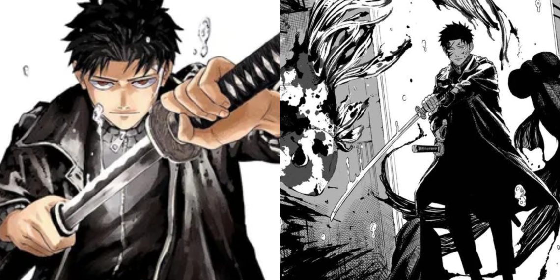 A Manga illustration for 'Kagurabachi' (Left), A Panel from the Manga (Right)