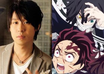 Kenichi Suzumura, the Japanese VA for Obanai Iguro in 'Demon Slayer: Hashira Training Arc' (Left), a still from the Anime (Right)