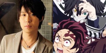 Kenichi Suzumura, the Japanese VA for Obanai Iguro in 'Demon Slayer: Hashira Training Arc' (Left), a still from the Anime (Right)