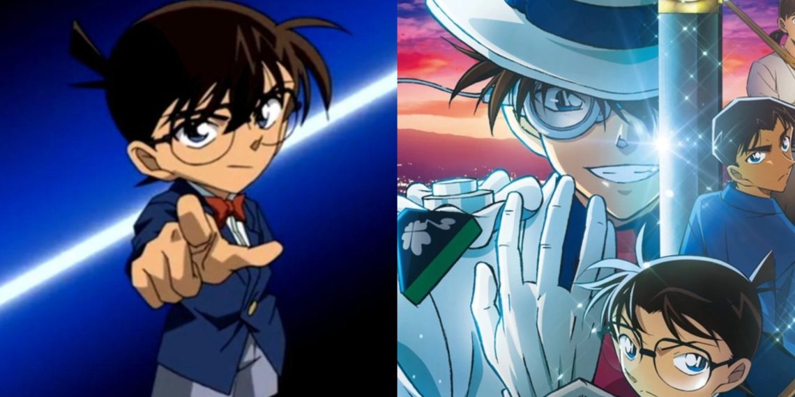 Detective Conan (Left) and a poster from 'Detective Conan: The Million Dollar Pentagram' (Right) (TMS Entertainment)