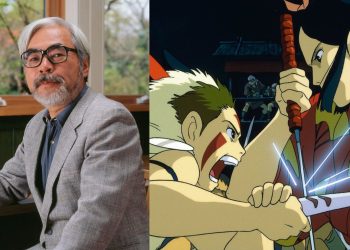 Hayao Miyazaki (Left), A Still from 'Princess Mononoke' (Right)