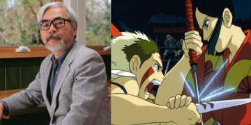 Hayao Miyazaki (Left), A Still from 'Princess Mononoke' (Right)