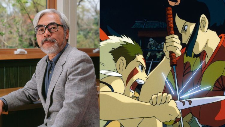 Hayao Miyazaki (Left), A Still from 'Princess Mononoke' (Right)