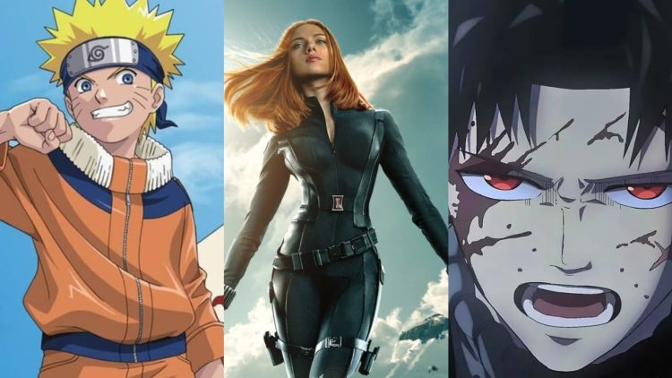 Naruto Uzumaki (Left), Back Widow from the Marvel Frnachise (Middle), Chihiro Rokuhira from "Kagurabachi" (Right)