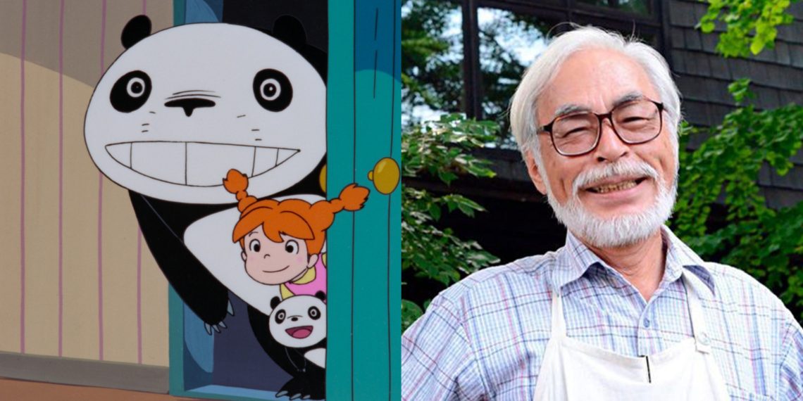 Papa Panda and Mimiko from 'Panda Go Panda! Rainy Day Circus' (Credits: Hayao Miyazaki) (Left), Hayao Miyazaki (Right)