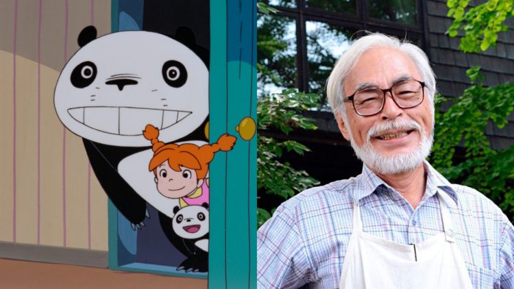 Papa Panda and Mimiko from 'Panda Go Panda! Rainy Day Circus' (Credits: Hayao Miyazaki) (Left), Hayao Miyazaki (Right)