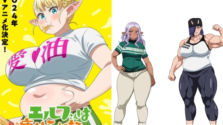 A Poster (Left) and characters from 'Plus-Sized Elf' the Anime