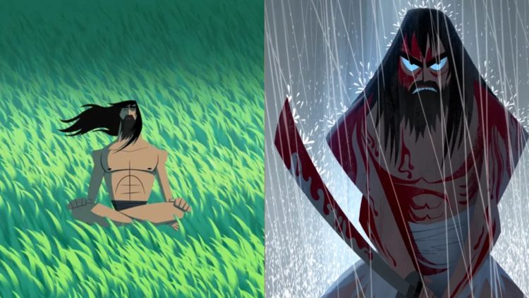 A Still from "Samurai Jack" (Left), A Still from "Samurai Jack" Season 5 (Right)