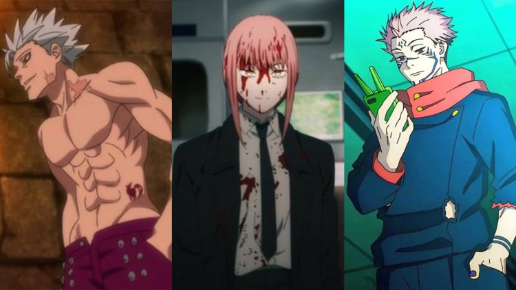 Ban from 'Seven Deadly Sins' (Left) (CloverWorks), Makima from 'Chainsaw Man' (Middle) (MAPPA), Sukuna from 'Jujutsu Kaisen' (Right) (MAPPA)