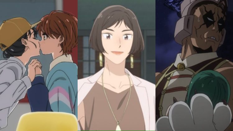 (From left to right) Momoe and Kaoru kiss in 'Wonder Egg Priority' (CloverWorks), Nao from 'Skip And Loafer' (P.A Works), Tiger aids a hero in-fight (Studio Bones)