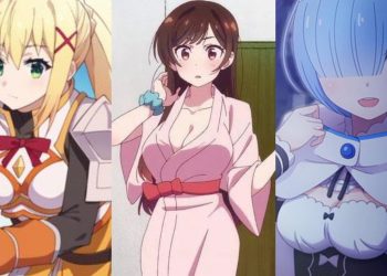 Lalatina Ford Dustiness from "Konosuba"(Left), Chizuru Ichinose from "Rent-A-Girlfriend" (Middle), Rem from "Re: Zero" (Right)