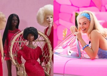 Barbie Dolls (Left) from the trailer for 'Black Barbie' (Shondaland), Margot Robbie (Right) from Greta Gerwig's 'Barbie'