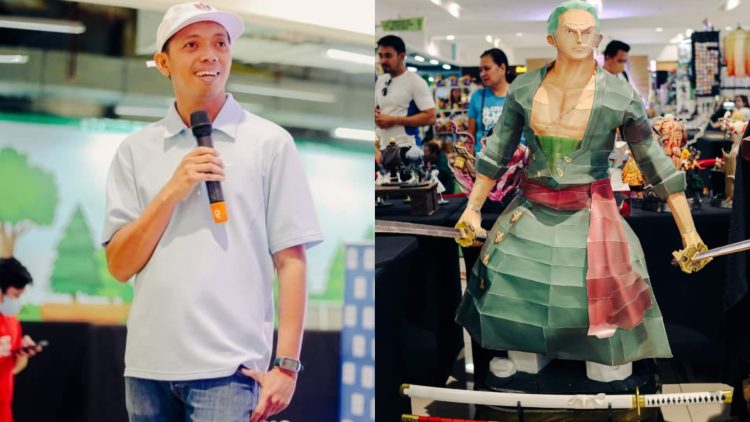 Allan Vincent Cruz's (Left) Zoro paper figure from 'One Piece' (Toei Animation)