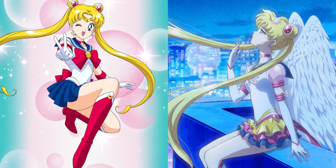 Usagi from the original 'Sailor Moon' Anime (Left) (Toei Animation), Usagi from 'Pretty Guardian Sailor Moon Cosmos The Movie' (Right) (Studio DEEN)