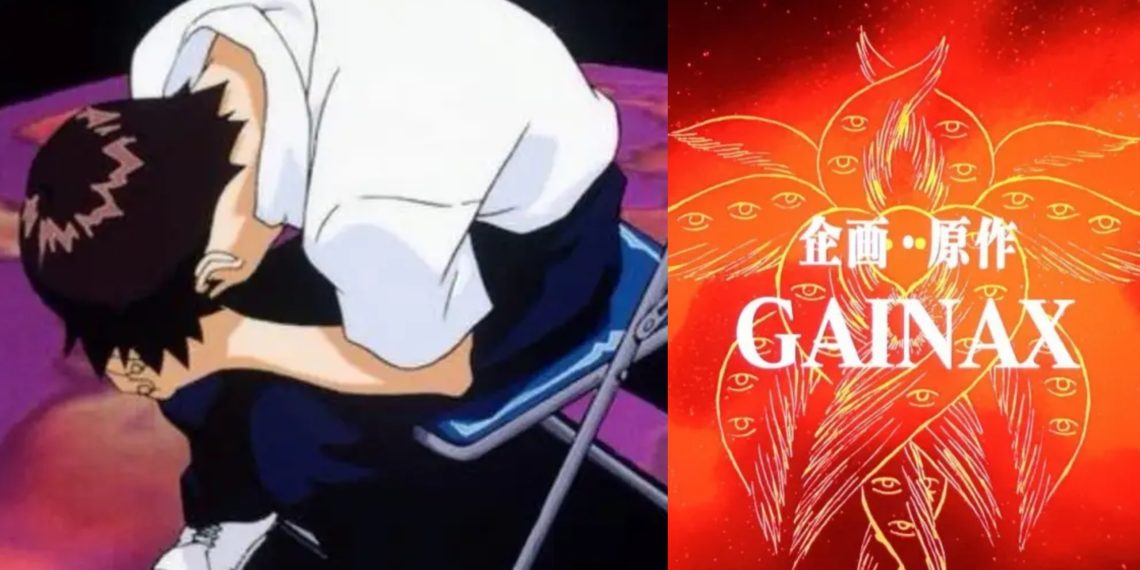The iconic Shinji Ikari chair pose from 'Neon Genesis Evangelion' (Left), animated by Studio Gianax (Right)