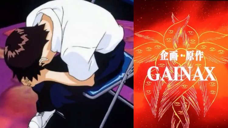 The iconic Shinji Ikari chair pose from 'Neon Genesis Evangelion' (Left), animated by Studio Gianax (Right)