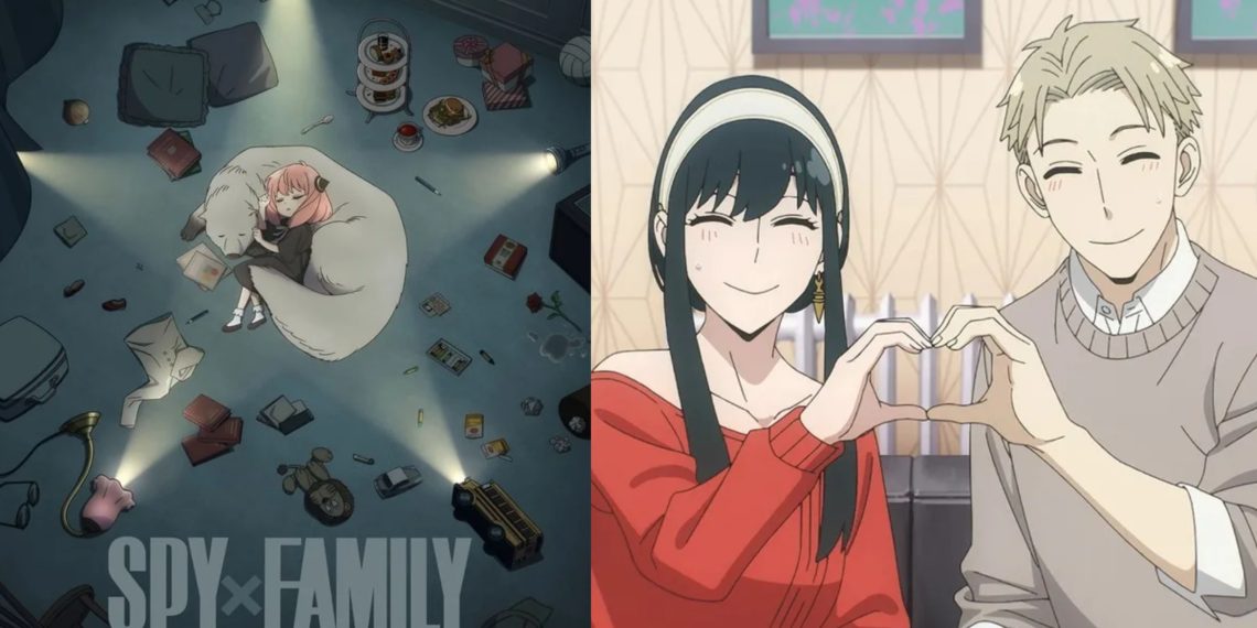An illustration depicting Anya sleeping in her room with Bond, to mark the official announcement of Season 3 (Left), Yor and Loid Forger (Right) from 'SpyxFamily' (CloverWorks)