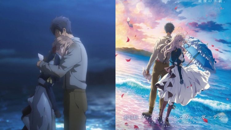 Violet and Gilbert in 'Violet Evergarden' (Kyoto Animation) (Left), in a illustrative poster for the Anime (Right)