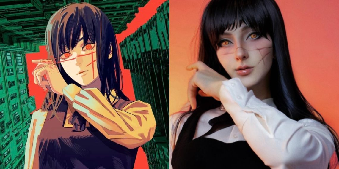 An illustration of Yoru (Left) from 'Chainsaw Man' (MAPPA), @buffmiffy's Cosplay of the character (Right), posted on Instagram