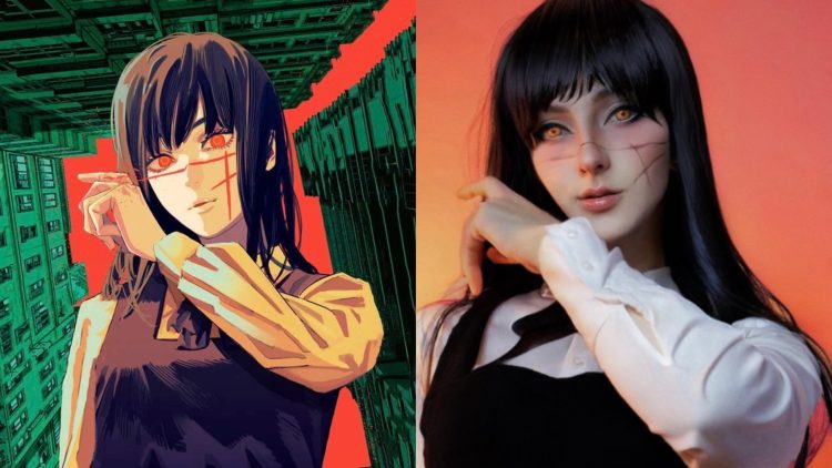 An illustration of Yoru (Left) from 'Chainsaw Man' (MAPPA), @buffmiffy's Cosplay of the character (Right), posted on Instagram