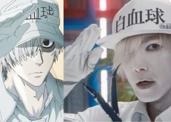 White Blood Cell from the 'Cells At Work!' Anime (Left) and Live-Action (Right) (David Production)