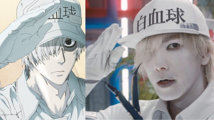 White Blood Cell from the 'Cells At Work!' Anime (Left) and Live-Action (Right) (David Production)