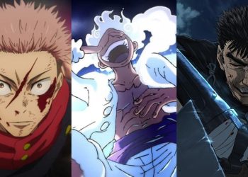 Yuji from 'Jujutsu Kaisen' (Left) (MAPPA), Gear 5 Luffy (Middle) from 'One Piece' (Toei Animation), Guts from 'Berserk' (Right) (Studio GEMBA)