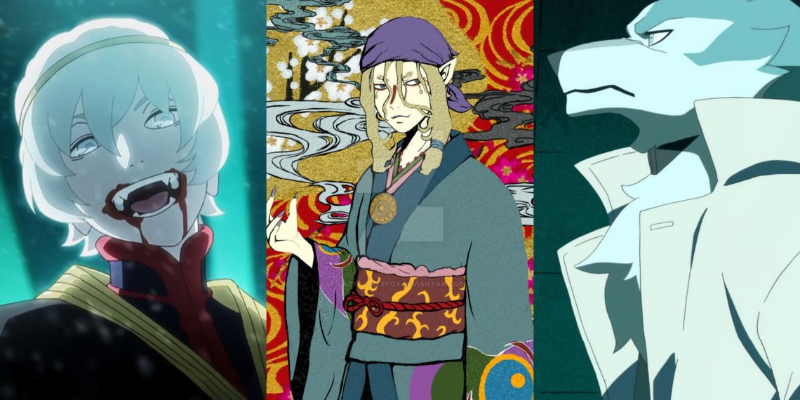 Allegro (Left) from 'Vampire In The Garden' (Left) (Wit Studio), Medicine Seller from 'Mononoke' (Toei Animation', Shirou (Right) from 'BNA: Brand New Animal' (Studio Trigger)