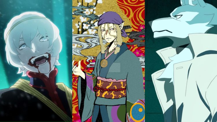 Allegro (Left) from 'Vampire In The Garden' (Left) (Wit Studio), Medicine Seller from 'Mononoke' (Toei Animation', Shirou (Right) from 'BNA: Brand New Animal' (Studio Trigger)