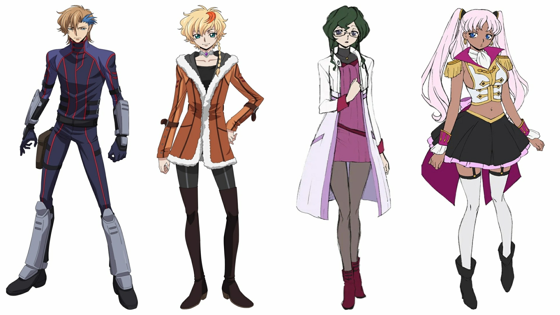 The Main And Supporting Characters In Code Geass Rozé Of The Recapture - Ash, Rozé, Nina Einstein, And Catherine Sabathra Respectively (Sunrise)
