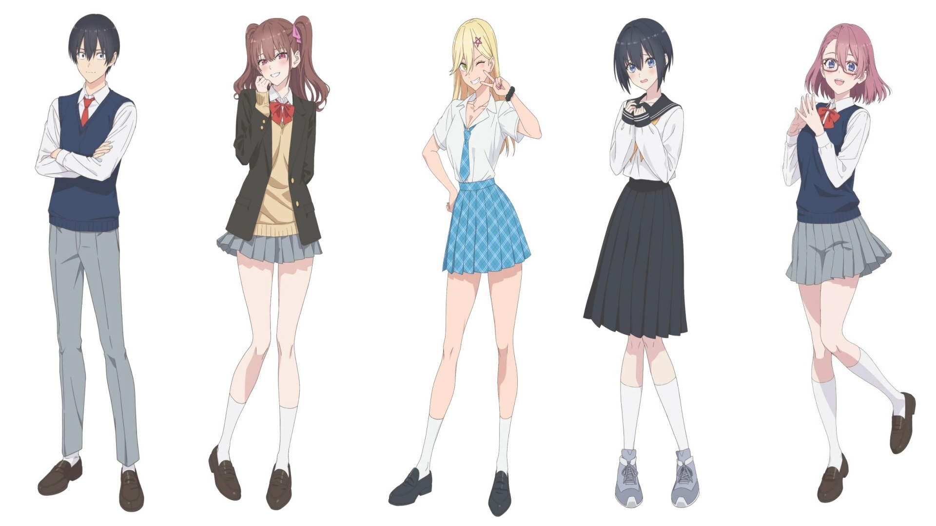 The Main Characters In 2.5 Dimensional Seduction - Masamune Okumura, Mikari Tachibana, Aria Kisaki, Noa, And Ririsa Lilysa Amano Respectively (J.C.Staff)