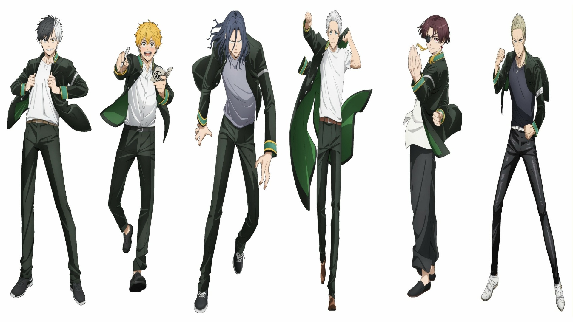 The Main Characters In Wind Breaker - Haruka Sakura, Akihiko Kusui, Kyotaro Sugishita, Hajime Umemiya, Suou Hayato, And Touma Hiiragi Respectively
