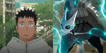 Kafka (Left) in his Kaiju form (Right) in 'Kaiju No. 8' (Production I.G)