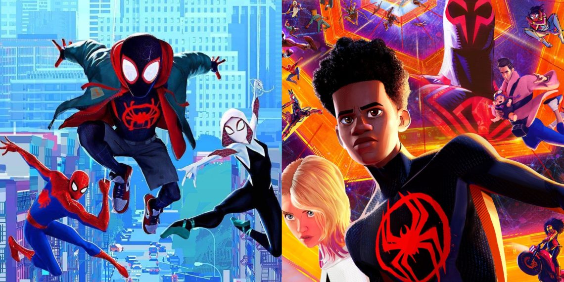 Miles (Right) and his team (Left) from 'Spider-Man: Into The Spider-Verse' (Sony Pictures Entertainment)
