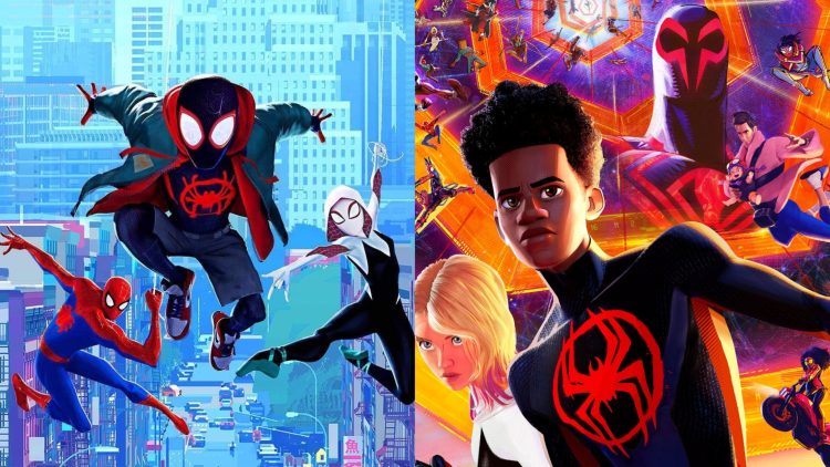 Miles (Right) and his team (Left) from 'Spider-Man: Into The Spider-Verse' (Sony Pictures Entertainment)