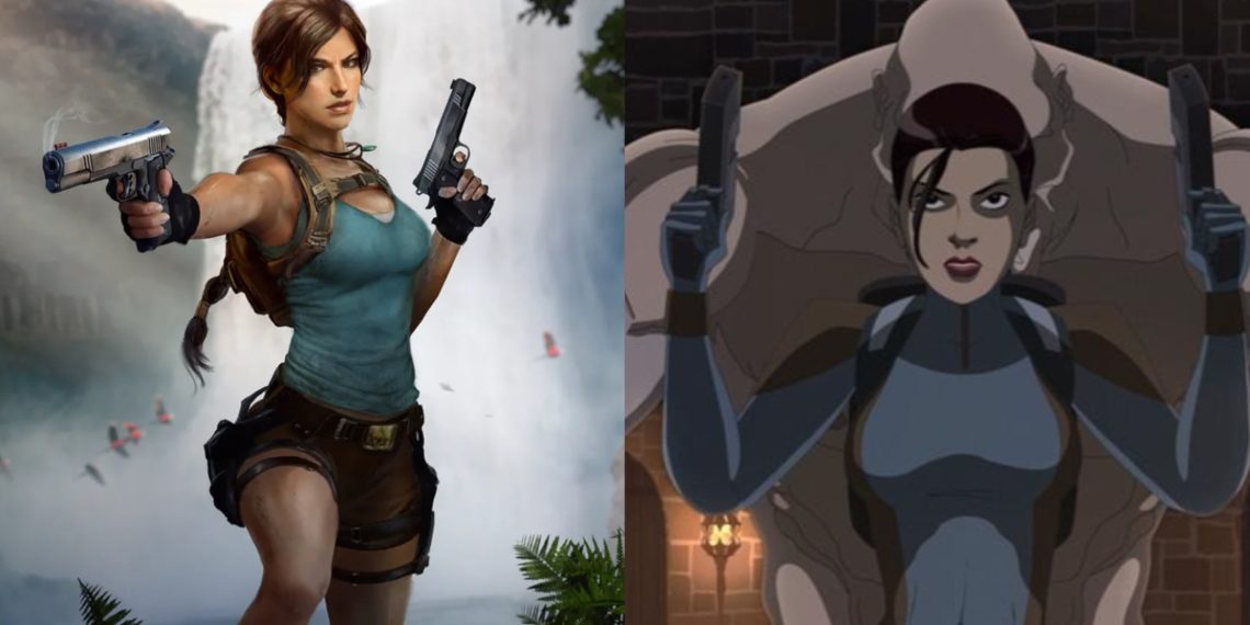Lara Croft from the 'Tomb Raider' video game series (Left) (Square Enix), and the Animated series (Right) (Powerhouse Animation Studios)