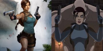 Lara Croft from the 'Tomb Raider' video game series (Left) (Square Enix), and the Animated series (Right) (Powerhouse Animation Studios)