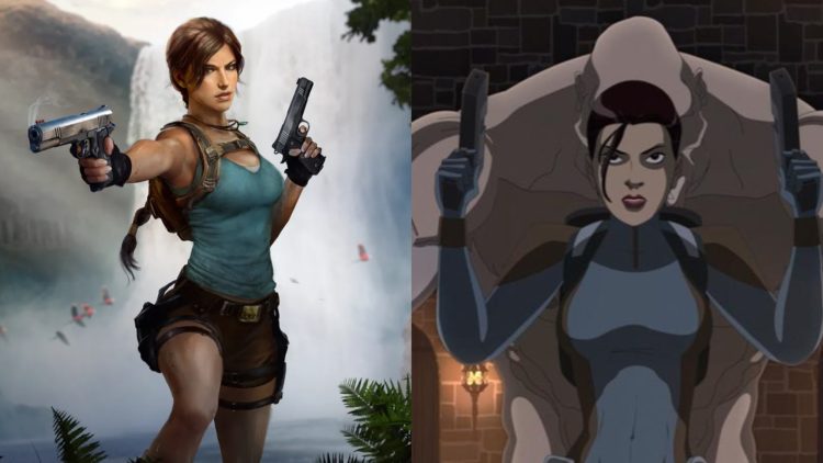 Lara Croft from the 'Tomb Raider' video game series (Left) (Square Enix), and the Animated series (Right) (Powerhouse Animation Studios)