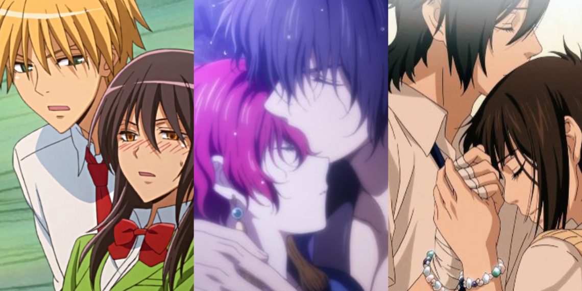 Usui catches Misaki (Left) in 'Kaichou Wa Maid Sama' (J.C.Staff), Hak kisses a sleeping Yona (Middle) in 'Yona Of The Dawn' (Studio Pierrot), Yamato and Mei have a moment in 'Say "I Love You" (Right) (Studio Zexcs)
