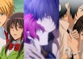 Usui catches Misaki (Left) in 'Kaichou Wa Maid Sama' (J.C.Staff), Hak kisses a sleeping Yona (Middle) in 'Yona Of The Dawn' (Studio Pierrot), Yamato and Mei have a moment in 'Say "I Love You" (Right) (Studio Zexcs)
