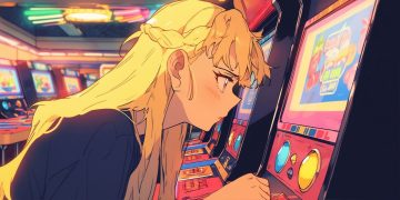 Female Anime Hero Playing Casino Slots