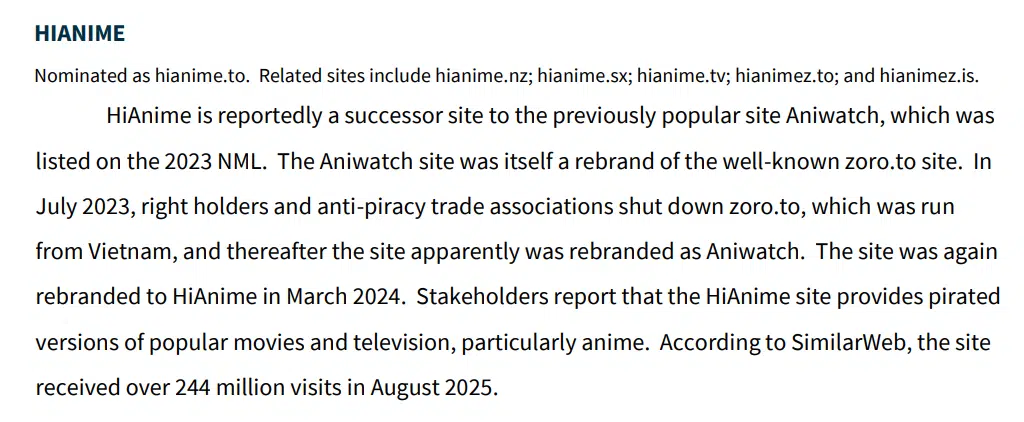 HiAnime USTR Listing