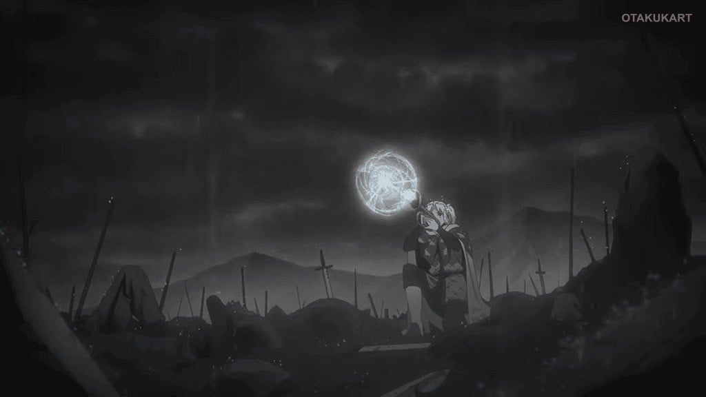 Luca uses his magical bugle on a battlefield in The Bugle Call: Song of War TV anime teaser.