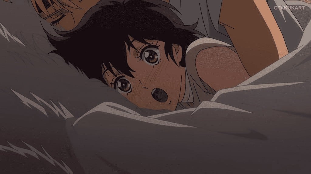 Yuri reacts in shock in a scene from the Red River anime adaptation.
