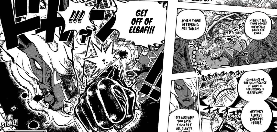 Saint Nerona Imu getting punched on face by Luffy in latest chapter